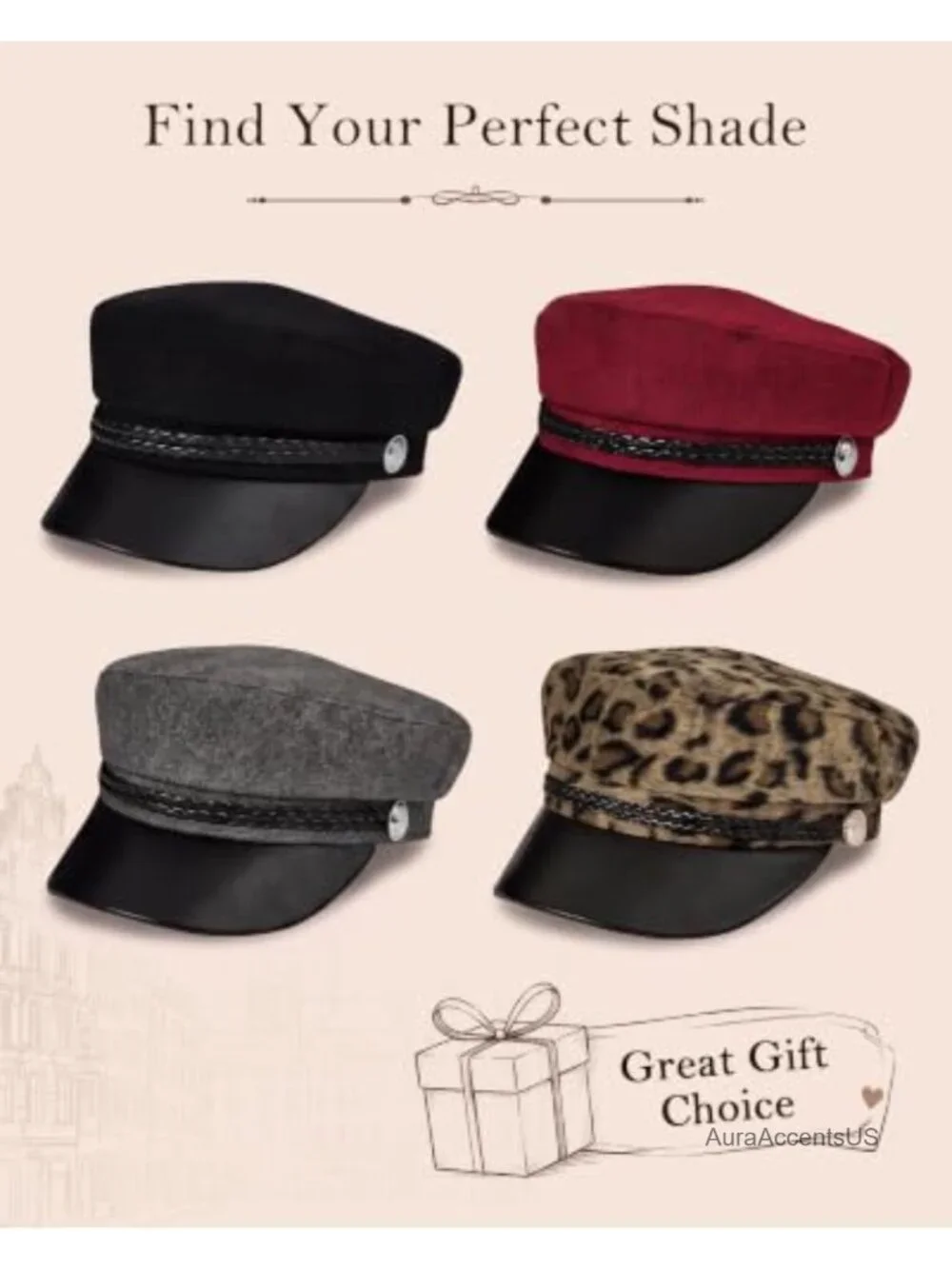 Vintage Newsboy Cap Structured PU Leather Visor Newsboy Hat